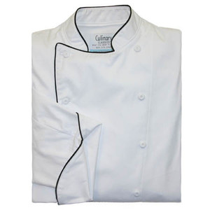 Traditional Chef Coat in White Egyptian Cotton With full black cording