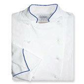 Women's Traditional Coat in White Twill with Cobalt Blue Cording