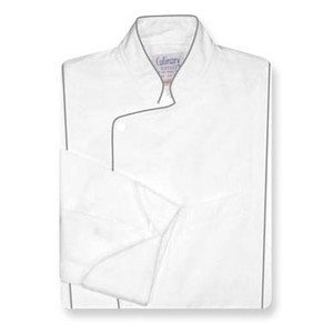 Milan Chef Coat in White Cotton with Gray Cording