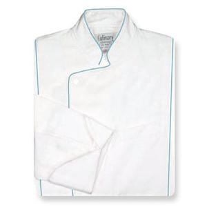 Milan Chef Coat in White Fineline Twill w/ Cloud Blue Accents