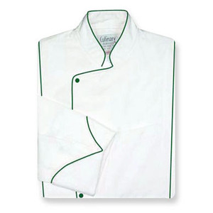 Milan Chef Coat in White Egyptian Cotton  with Spruce Green Accents
