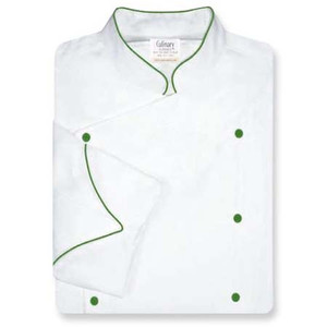 Venetian Chef Coat in White Twill with Green Accents