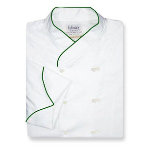 Imperial Chef Coat in White Egyptian Cotton with Spruce Cording