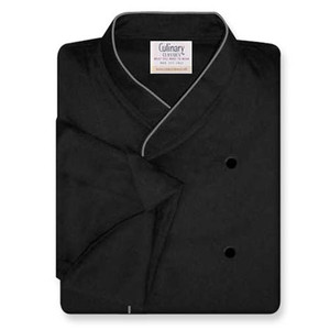 Imperial Chef Coat in Black Soil-Release Twill with Gray Cording