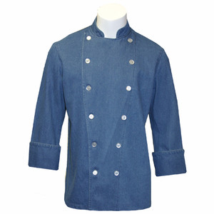 Traditional Chef Coat in Blue Denim with Clear Plastic Buttons 1030014