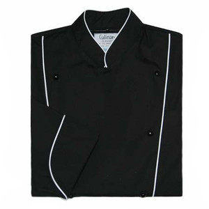 Corded Chef Coat in Black Poplin with White Cording, 1080003