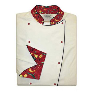 Traditional Chef Coat in White with Red Peppers, 1030513