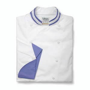 Traditional Chef Coat in White with Peacock Accents, 1030547