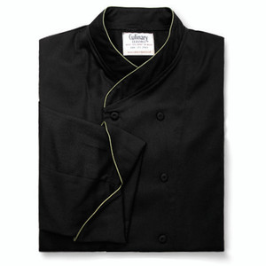 Imperial Chef Coat in Black Cotton Twill with OD Green Cording, 1040539