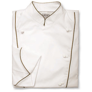 Corded Chef Coat in White Poplin with OD Green Cording, 1080541