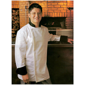 Epicurean Chef Coat in White Cotton Twill with Black Accents