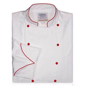 Women's Traditional Coat in White with Red cording and red hand-crafted buttons 1035520