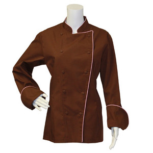 Women's Traditional Coat in Chocolate Poplin with Pink Cording, 10350122