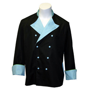 Lucca Chef Coat in Black 100% Egyptian Cotton with Ocean Blue and Lime Green Accents, 1120-830