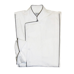 Milan Chef Coat in White Poplin with Black Cording, 1085/934-90012