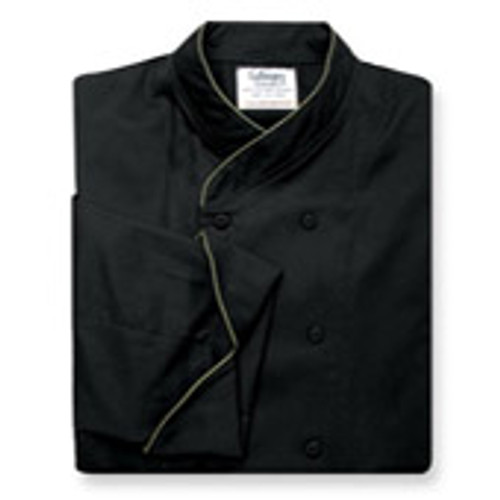 Women's Imperial Chef Coat in Black Cotton Twill with OD Green Cording Women's Imperial Chef Coat in Black Cotton Twill with OD Green Cording