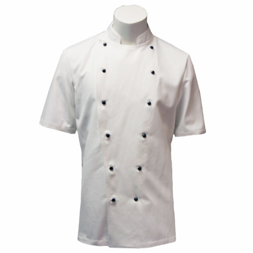 Traditional Chef Coat in White Organic Cotton with Black Studs 1030535