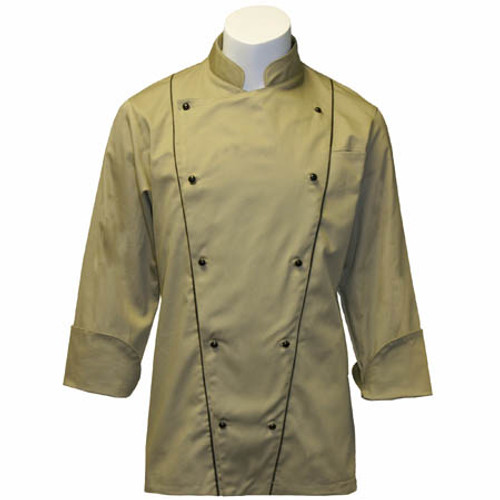 Corded Chef Coat in Khaki Cotton Twill with Black Accents, 1080514 Corded Chef Coat in Khaki Cotton Twill with Black Accents, 1080514