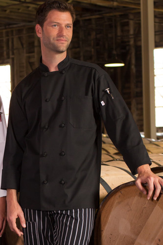 Entree Chef Coat with Knot Buttons in Black UN1013