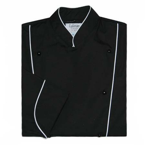Corded Chef Coat in Black Poplin with White Cording, 1080003 Corded Chef Coat in Black Poplin with White Cording, 1080003
