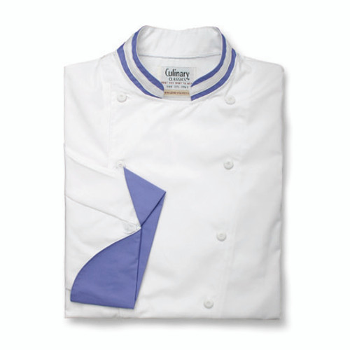 Traditional Chef Coat in White with Peacock Accents, 1030547 Traditional Chef Coat in White with Peacock Accents, 1030547