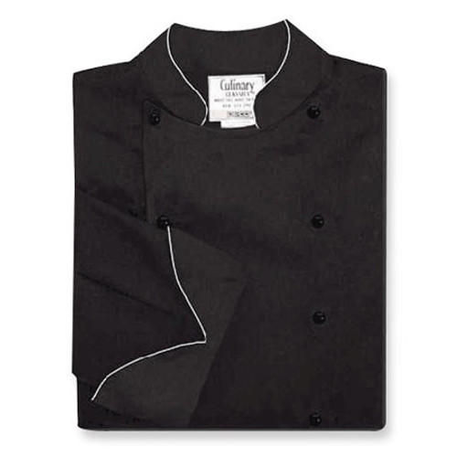 Traditional Chef Coat in Black 100% Egyptian Cotton with White Cording, 1030519 Traditional Chef Coat in Black 100% Egyptian Cotton with White Cording, 1030519