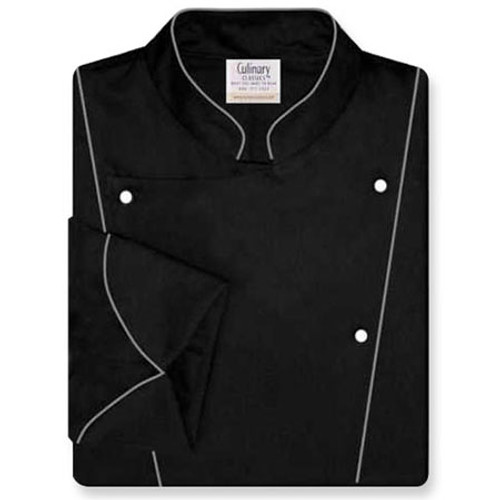 Corded Chef Coat in Black Egyptian Cotton with Grey Accents, 1080505 Corded Chef Coat in Black Egyptian Cotton with Grey Accents, 1080505