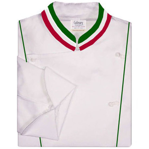 Corded Chef Coat in White with green, red and white accents, 1080530 Corded Chef Coat in White with green, red and white accents, 1080530