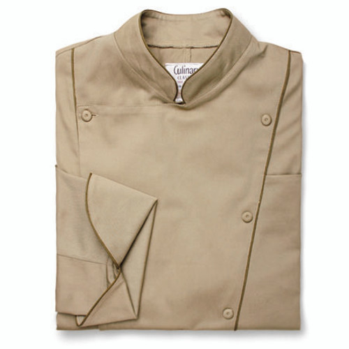 Corded Chef Coat in Khaki with OD Green Cording, 1080539 Corded Chef Coat in Khaki with OD Green Cording, 1080539