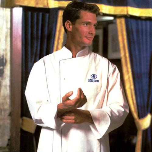 Milan Chef Coat in White Egyptian Cotton with Gray Cording, 1085527 Milan Chef Coat in White Egyptian Cotton with Gray Cording, 1085527