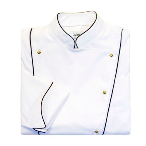Corded Chef Coat in White poplin with black cording, 1080018 Corded Chef Coat in White poplin with black cording, 1080018