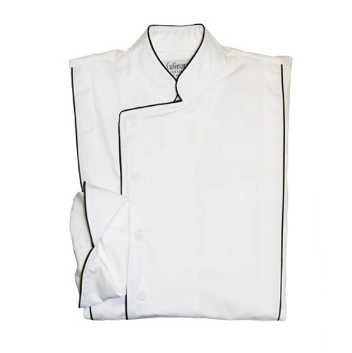 Milan Chef Coat in White Poplin with Black Cording, 1085/934-90012 Milan Chef Coat in White Poplin with Black Cording, 1085/934-90012