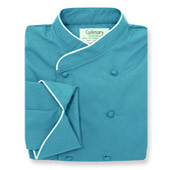 Women's Imperial Chef Coat in Peacock Poplin with White Cording