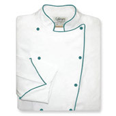 Contempo Coat in White Egyptian Cotton with Teal Accents