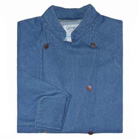 Raglan Chef Coat in Blue Denim with Copper Closures