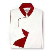 Milan Chef Coat in White Organic Cotton with Burgundy Accents