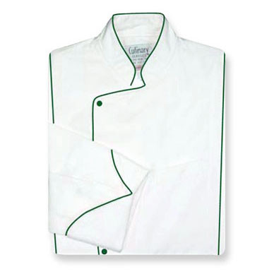Milan Chef Coat in White Egyptian Cotton  with Spruce Green Accents