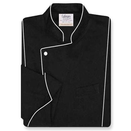 Milan Chef Coat in Black Soil-Release Twill with White Accents