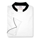 Royal Chef Coat in White Soil Release Twill w/ white knots & black accents