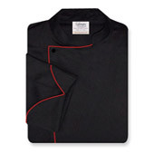 Royal Chef Coat in Black Twill w/ black stud buttons & red cording