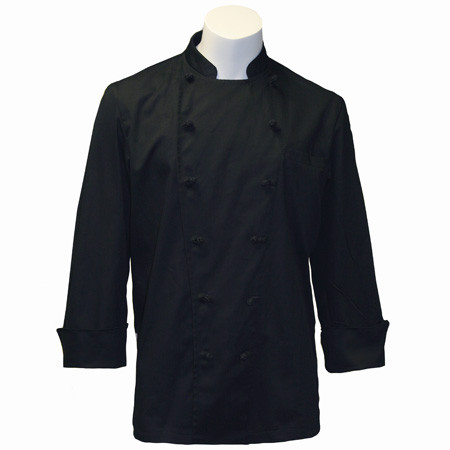 Traditional Chef Coat in Black Fineline Twill with Black Knot Buttons 1030505