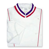 Corded Chef Coat in White Egyptian Cotton with Tri-Color Collar Ribbon