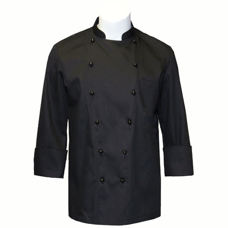 Traditional Chef Coat in Black Fineline Twill with Black Stud Buttons, 1030506