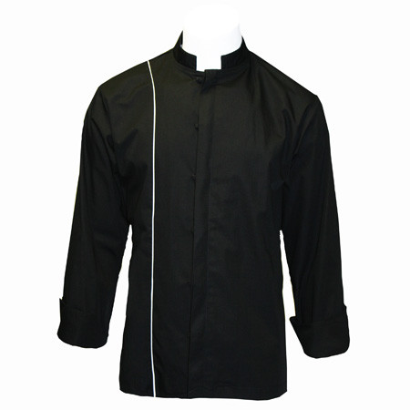 Vanguard Chef Coat in Black Poplin with White Cording 1733003