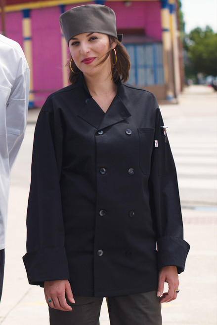 Entree Chef Coat with Plastic Buttons in Black UN1011