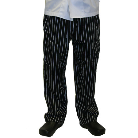 Classic Chef Pants in 100% Cotton Black/ White Chalk Stripe, 7101-604