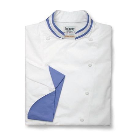 Traditional Chef Coat in White with Peacock Accents, 1030547