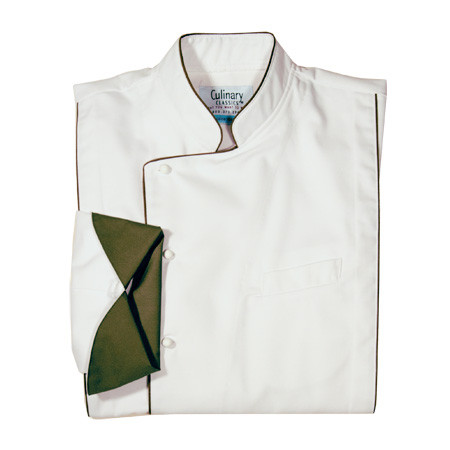 Milan Chef Coat in White with Olive Green Accents, 1085508