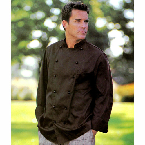 Traditional Chef Coat in Black Egyptian Cotton with Black Stud Buttons, 1030560