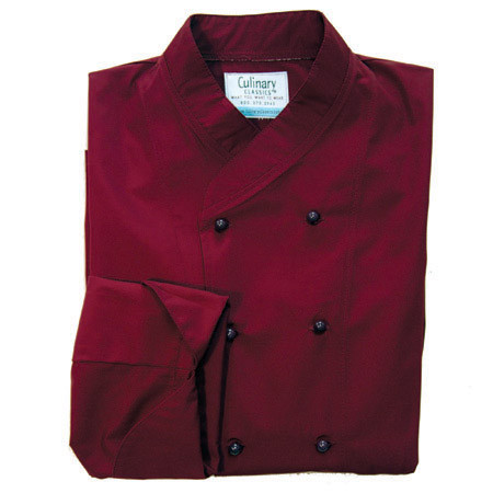 Imperial Chef Coat in Burgundy Poplin with Black Stud Buttons, 1040-023